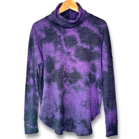 Michael Stars Black Purpler Tie Dye Marcy Cowl Neck Storm Wash Thermal Sz S NWT - Picture 1 of 13